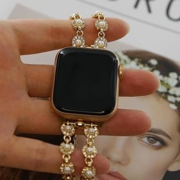 NEW Gold Pearl Rhinestone Apple Watch Band